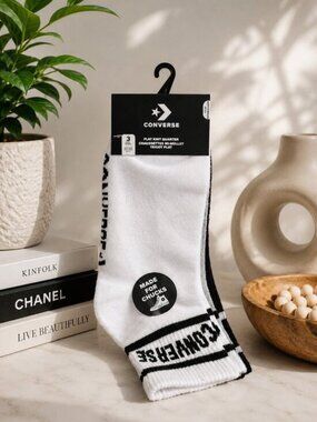 Converse Quarter Socks 3 Pack Women's Black Gray White Fits 4-10 NWT